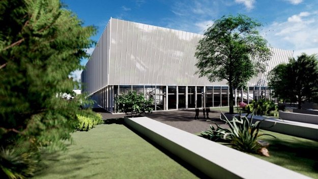 Infografía del exterior del pabellón de gimnasia artística