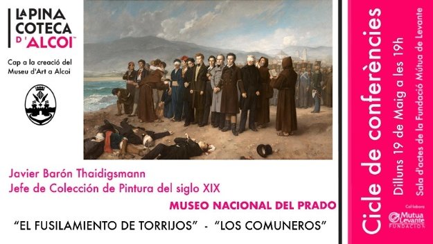 Cartel de la conferencia de Javier Barón con la imagen de la pintura 'El fusilamiento de Torrijos'