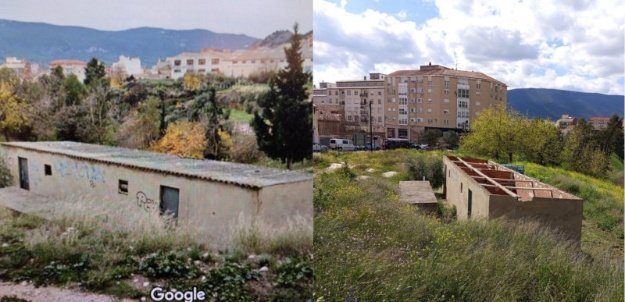 Un edificio en la zona de La Vaguada, antes y después de la intervención para retirar el amianto