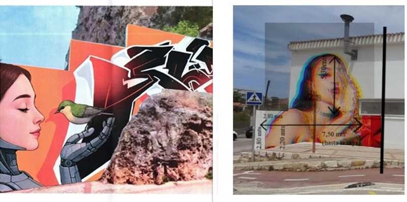 Bocetos de los murales de Santiago Moncho y Alejandro Cristino