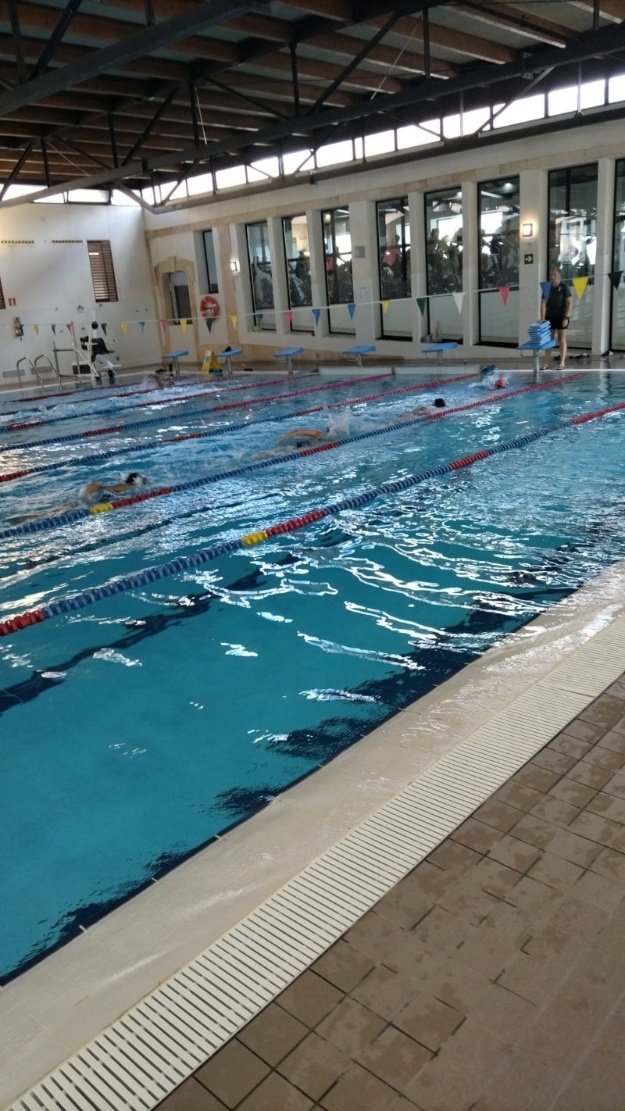 Alumnos nadando en la  Piscina Eduardo Latorre