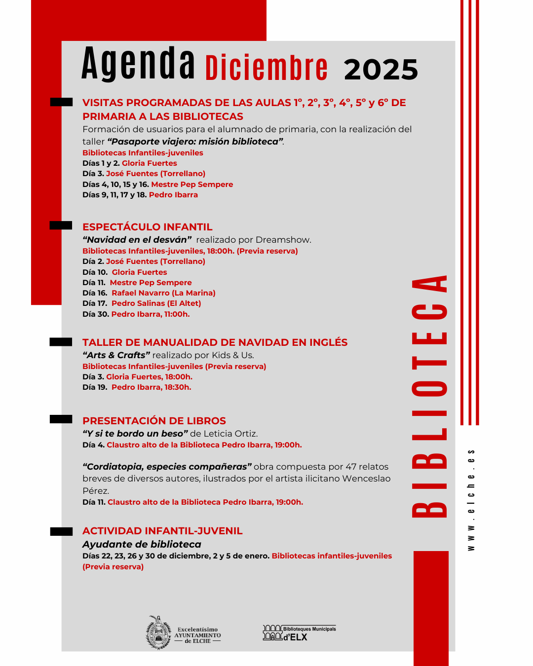 Programa de actividades para el mes de diciembre en las Bibliotecas Municipales