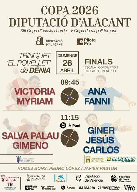 Dénia acoge las finales de la Copa Diputación de Alicante de pilota valenciana
